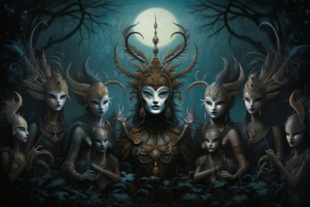 Hauntingly beautiful moonlit masquerades - Generative AIの素材