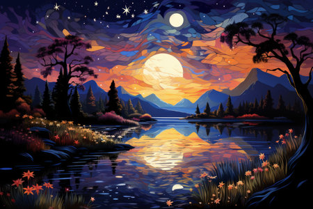 Serene twilight lakes - Generative AIの素材