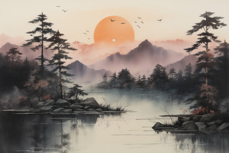 Serene twilight lakes - Generative AIの素材