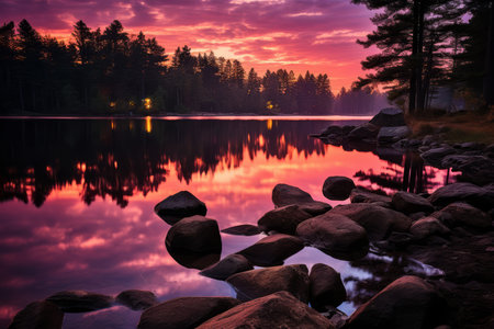 Serene twilight lakes - Generative AIの素材