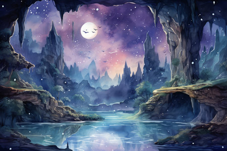 Mysterious starlight caves - Generative AIの素材