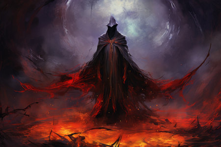 A brooding and mysterious warlock, bound to a powerful otherworldly patron and wielding eldritch powers. - Generative AIの素材