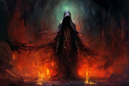 A brooding and mysterious warlock, bound to a powerful otherworldly patron and wielding eldritch powers. - Generative AIの素材