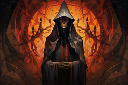 A brooding and mysterious warlock, bound to a powerful otherworldly patron and wielding eldritch powers. - Generative AIの素材