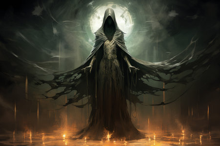 A brooding and mysterious warlock, bound to a powerful otherworldly patron and wielding eldritch powers. - Generative AIの素材