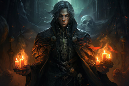 A brooding and mysterious warlock, bound to a powerful otherworldly patron and wielding eldritch powers. - Generative AIの素材