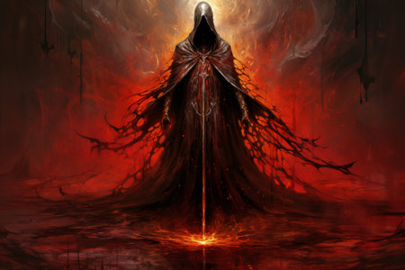 A brooding and mysterious warlock, bound to a powerful otherworldly patron and wielding eldritch powers. - Generative AIの素材