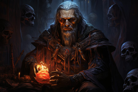 A brooding and mysterious warlock, bound to a powerful otherworldly patron and wielding eldritch powers. - Generative AIの素材