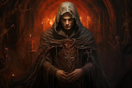 A brooding and mysterious warlock, bound to a powerful otherworldly patron and wielding eldritch powers. - Generative AIの素材