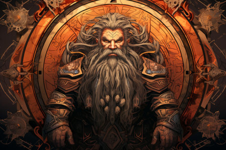 A battle-hardened dwarf warrior, renowned for skill with a warhammer and unyielding determination. - Generative AIの素材