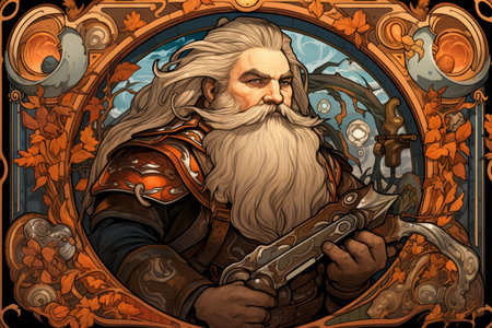 A battle-hardened dwarf warrior, renowned for skill with a warhammer and unyielding determination. - Generative AIの素材