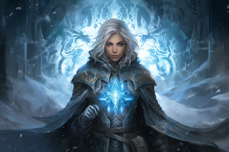 A frost mage, capable of freezing enemies in their tracks and summoning blizzards of icy destruction. - Generative AIの素材
