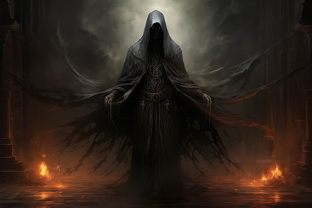 A brooding and mysterious warlock, bound to a powerful otherworldly patron and wielding eldritch powers. - Generative AIの素材