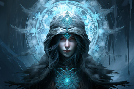 A frost mage, capable of freezing enemies in their tracks and summoning blizzards of icy destruction. - Generative AIの素材