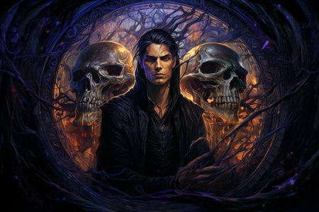 A brooding and mysterious warlock, bound to a powerful otherworldly patron and wielding eldritch powers. - Generative AIの素材