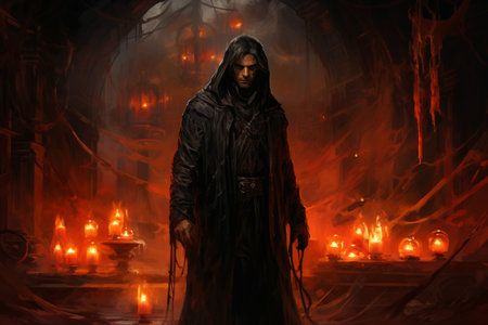 A brooding and mysterious warlock, bound to a powerful otherworldly patron and wielding eldritch powers. - Generative AIの素材