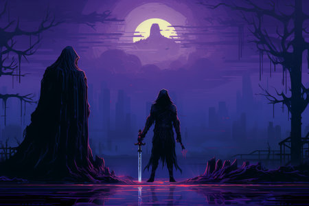 A brooding and mysterious warlock, bound to a powerful otherworldly patron and wielding eldritch powers. - Generative AIの素材