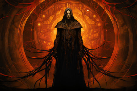 A brooding and mysterious warlock, bound to a powerful otherworldly patron and wielding eldritch powers. - Generative AIの素材