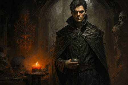 A brooding and mysterious warlock, bound to a powerful otherworldly patron and wielding eldritch powers. - Generative AIの素材