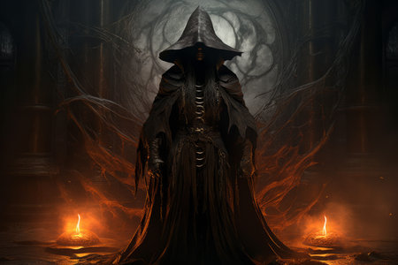 A brooding and mysterious warlock, bound to a powerful otherworldly patron and wielding eldritch powers. - Generative AIの素材
