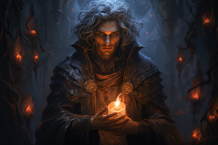 A brooding and mysterious warlock, bound to a powerful otherworldly patron and wielding eldritch powers. - Generative AIの素材
