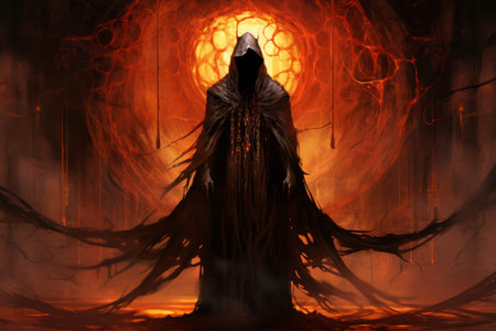 A brooding and mysterious warlock, bound to a powerful otherworldly patron and wielding eldritch powers. - Generative AIの素材