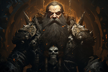 A battle-hardened dwarf warrior, renowned for skill with a warhammer and unyielding determination. - Generative AIの素材