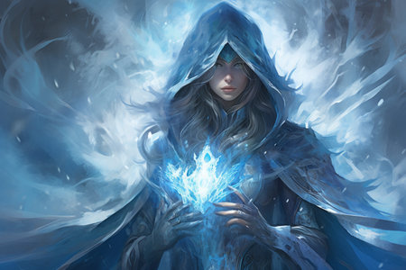 A frost mage, capable of freezing enemies in their tracks and summoning blizzards of icy destruction. - Generative AIの素材
