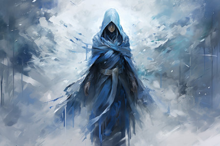 A frost mage, capable of freezing enemies in their tracks and summoning blizzards of icy destruction. - Generative AIの素材