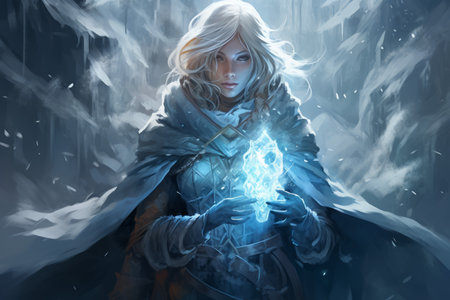 A frost mage, capable of freezing enemies in their tracks and summoning blizzards of icy destruction. - Generative AIの素材