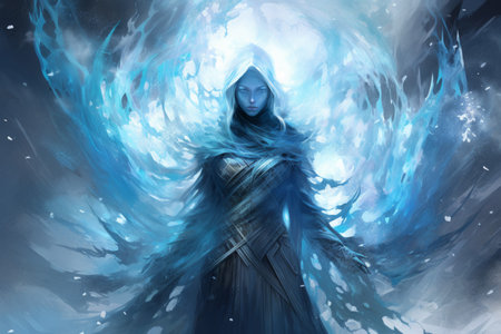 A frost mage, capable of freezing enemies in their tracks and summoning blizzards of icy destruction. - Generative AIの素材