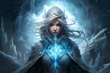 A frost mage, capable of freezing enemies in their tracks and summoning blizzards of icy destruction. - Generative AIの素材