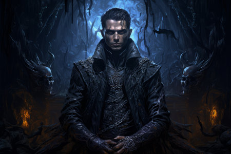 A brooding and mysterious warlock, bound to a powerful otherworldly patron and wielding eldritch powers. - Generative AIの素材