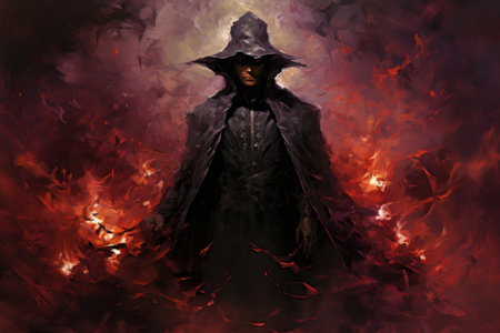 A brooding and mysterious warlock, bound to a powerful otherworldly patron and wielding eldritch powers. - Generative AIの素材