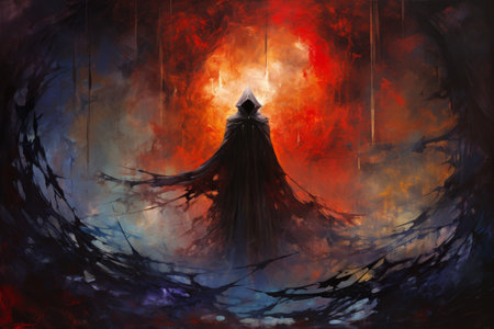 A brooding and mysterious warlock, bound to a powerful otherworldly patron and wielding eldritch powers. - Generative AIの素材