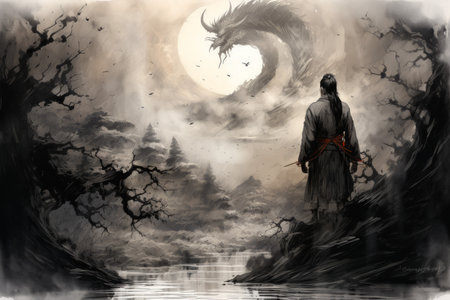 A brooding and mysterious warlock, bound to a powerful otherworldly patron and wielding eldritch powers. - Generative AIの素材
