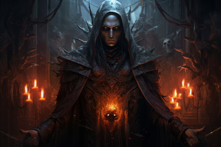 A brooding and mysterious warlock, bound to a powerful otherworldly patron and wielding eldritch powers. - Generative AIの素材