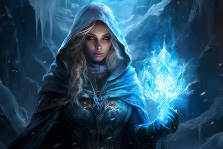 A frost mage, capable of freezing enemies in their tracks and summoning blizzards of icy destruction. - Generative AIの素材