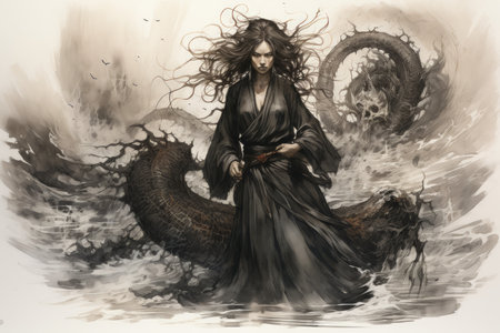 A brooding and mysterious warlock, bound to a powerful otherworldly patron and wielding eldritch powers. - Generative AIの素材