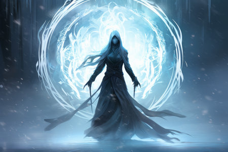 A frost mage, capable of freezing enemies in their tracks and summoning blizzards of icy destruction. - Generative AIの素材
