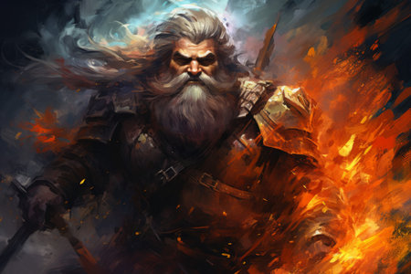 A battle-hardened dwarf warrior, renowned for skill with a warhammer and unyielding determination. - Generative AIの素材