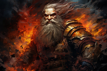 A battle-hardened dwarf warrior, renowned for skill with a warhammer and unyielding determination. - Generative AIの素材