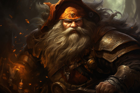 A battle-hardened dwarf warrior, renowned for skill with a warhammer and unyielding determination. - Generative AIの素材