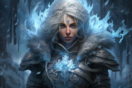 A frost mage, capable of freezing enemies in their tracks and summoning blizzards of icy destruction. - Generative AIの素材