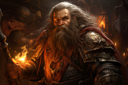 A battle-hardened dwarf warrior, renowned for skill with a warhammer and unyielding determination. - Generative AIの素材