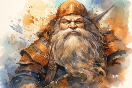 A battle-hardened dwarf warrior, renowned for skill with a warhammer and unyielding determination. - Generative AIの素材