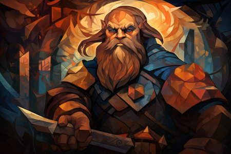 A battle-hardened dwarf warrior, renowned for skill with a warhammer and unyielding determination. - Generative AIの素材