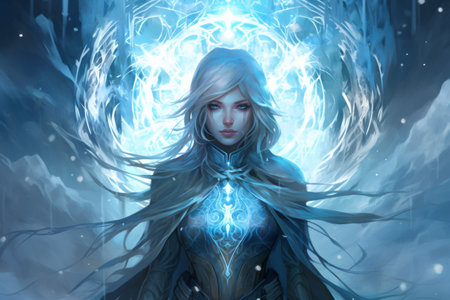 A frost mage, capable of freezing enemies in their tracks and summoning blizzards of icy destruction. - Generative AIの素材