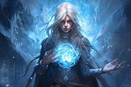 A frost mage, capable of freezing enemies in their tracks and summoning blizzards of icy destruction. - Generative AIの素材