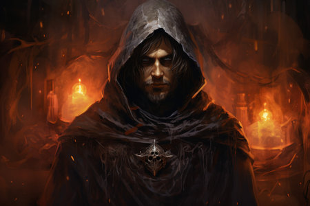 A brooding and mysterious warlock, bound to a powerful otherworldly patron and wielding eldritch powers. - Generative AIの素材